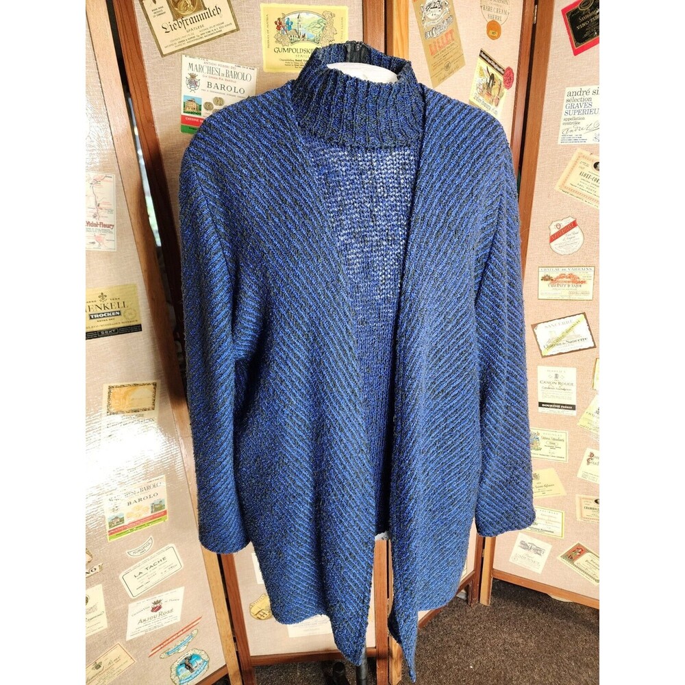 Sweater Set Blue Long Sleeve Top w Oversize Cardigan Woven Knit Unbranded 2 Pc